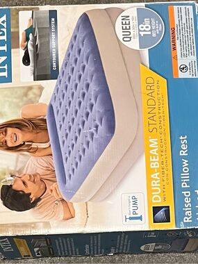 Intex Queen Raised Pillow Rest Air Mattress - Blue/Tan
